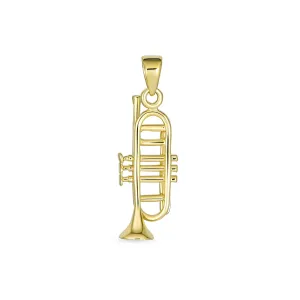 Genuine 14K Gold Trumpet Instrument Pendant Necklace for Jazz Lovers