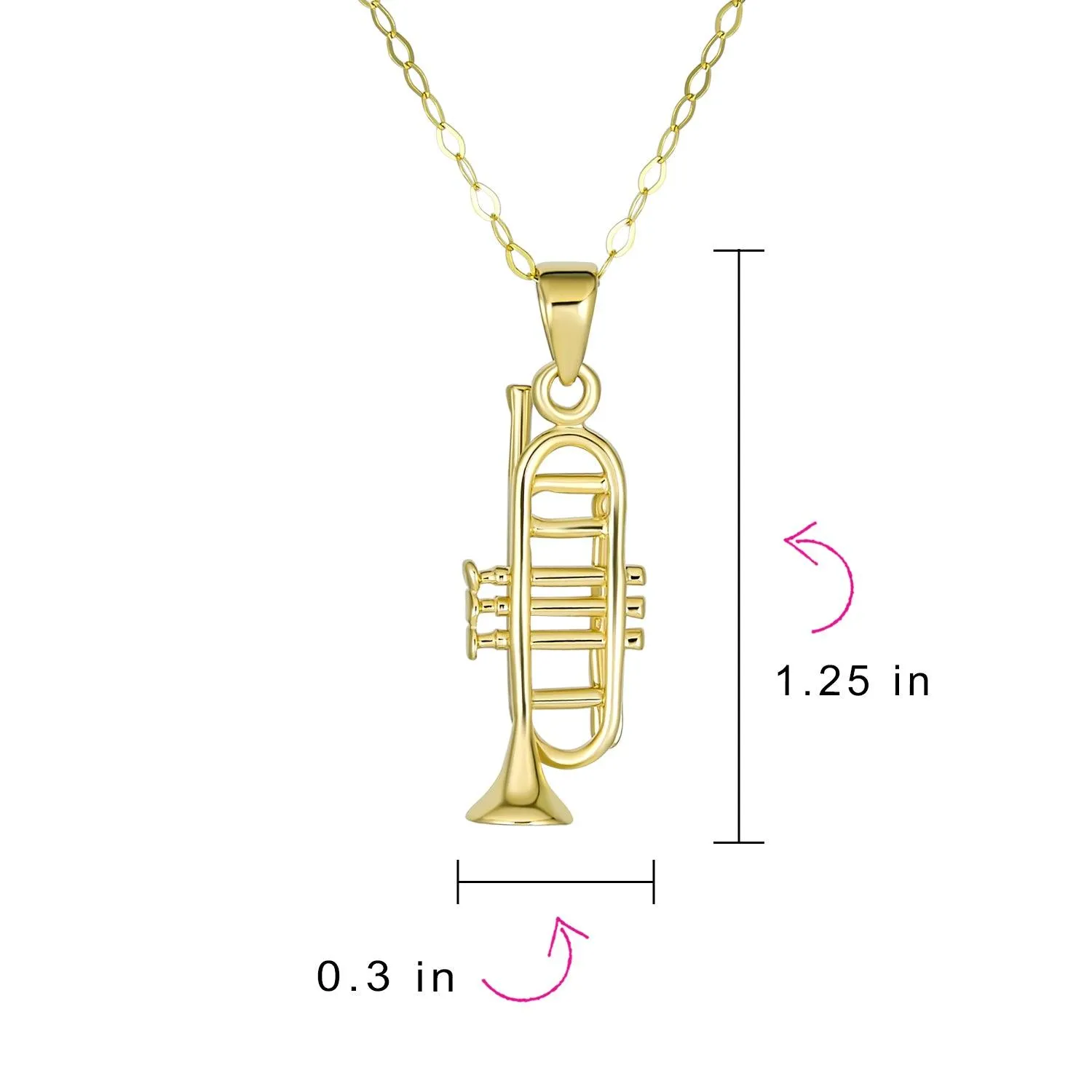 Genuine 14K Gold Trumpet Instrument Pendant Necklace for Jazz Lovers