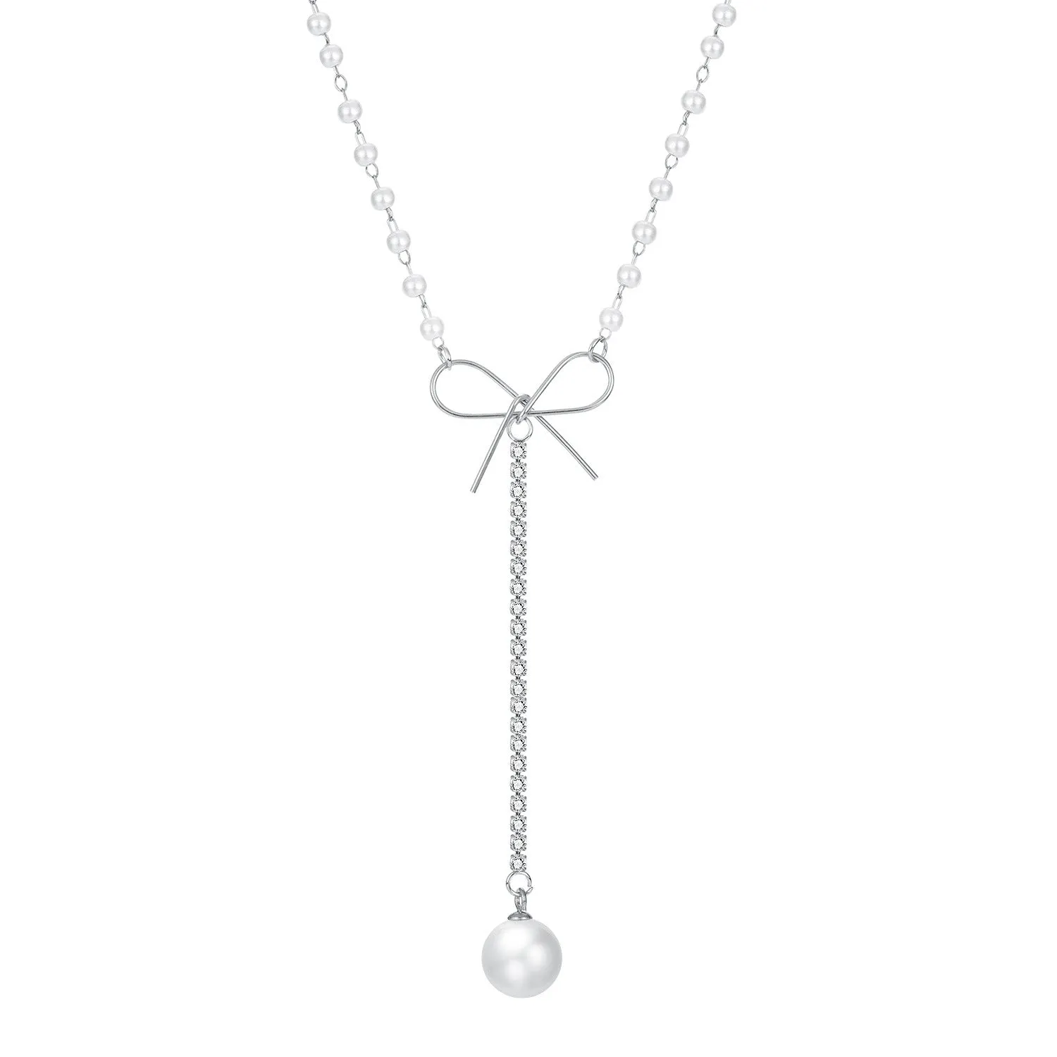 Girl's Heart Bow Necklace with Pearl Pendant Choker Necklace