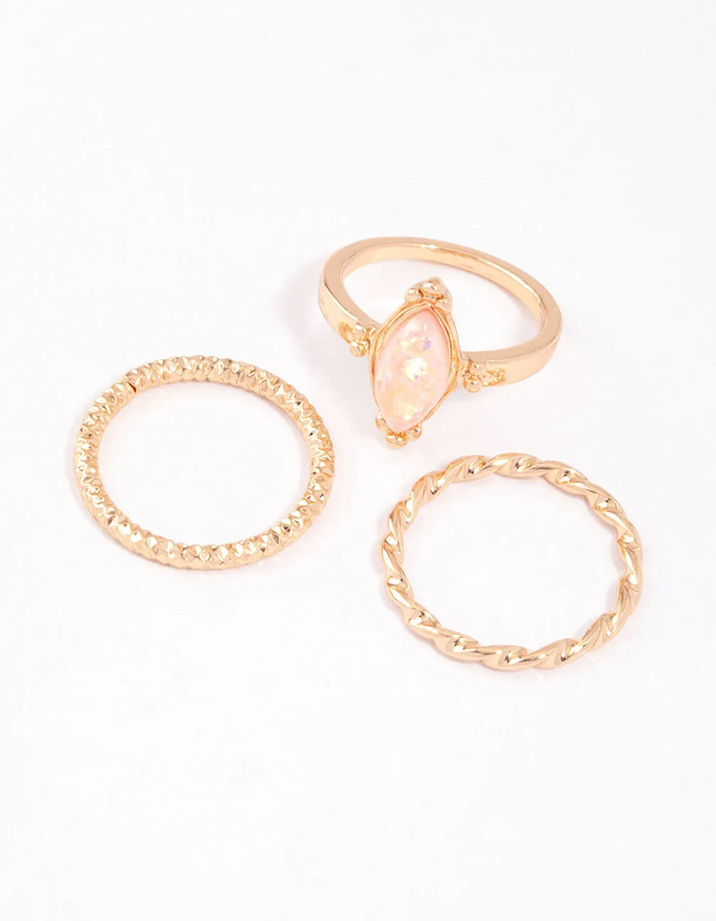 Gold Marquise Opal Twisted Ring Pack