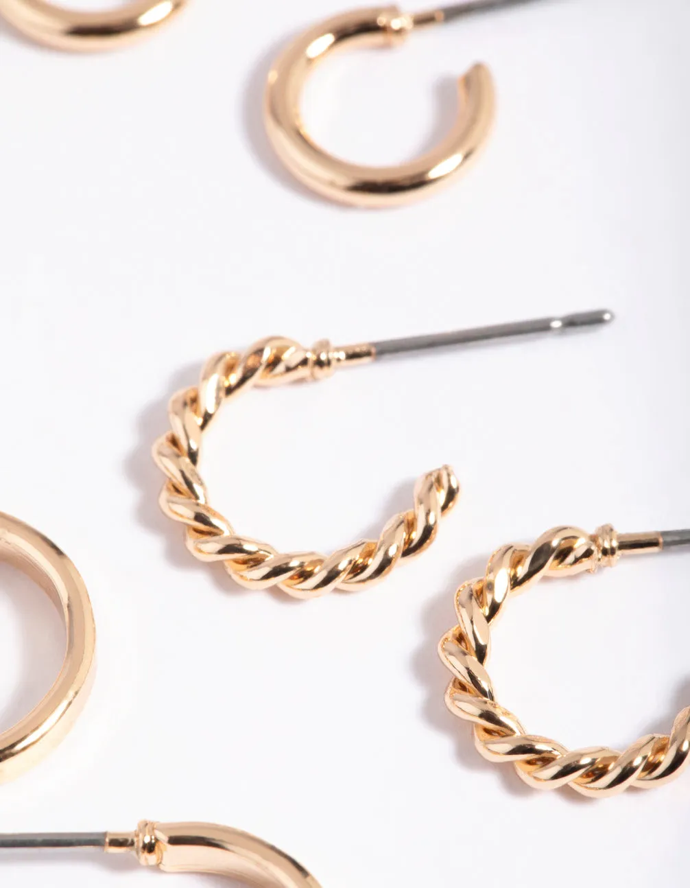 Gold Plain & Twisted Hoop Earring Pack