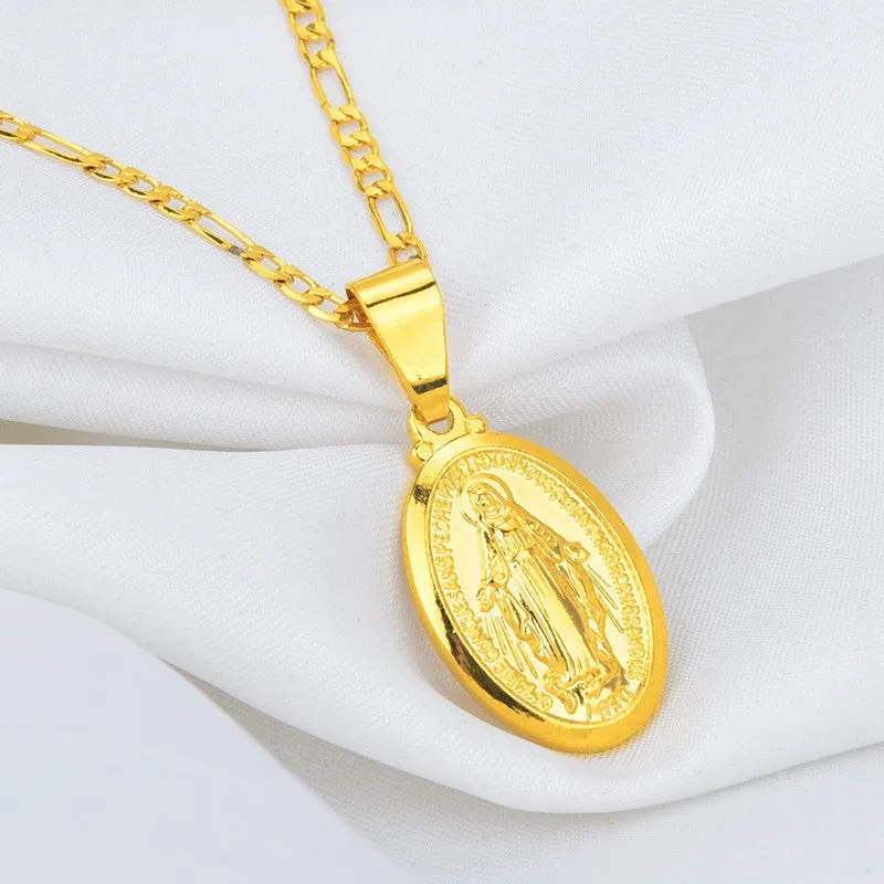 Gold Plated Catholic Religious Goddess Virgin Mary Pendant Necklace Jewelry