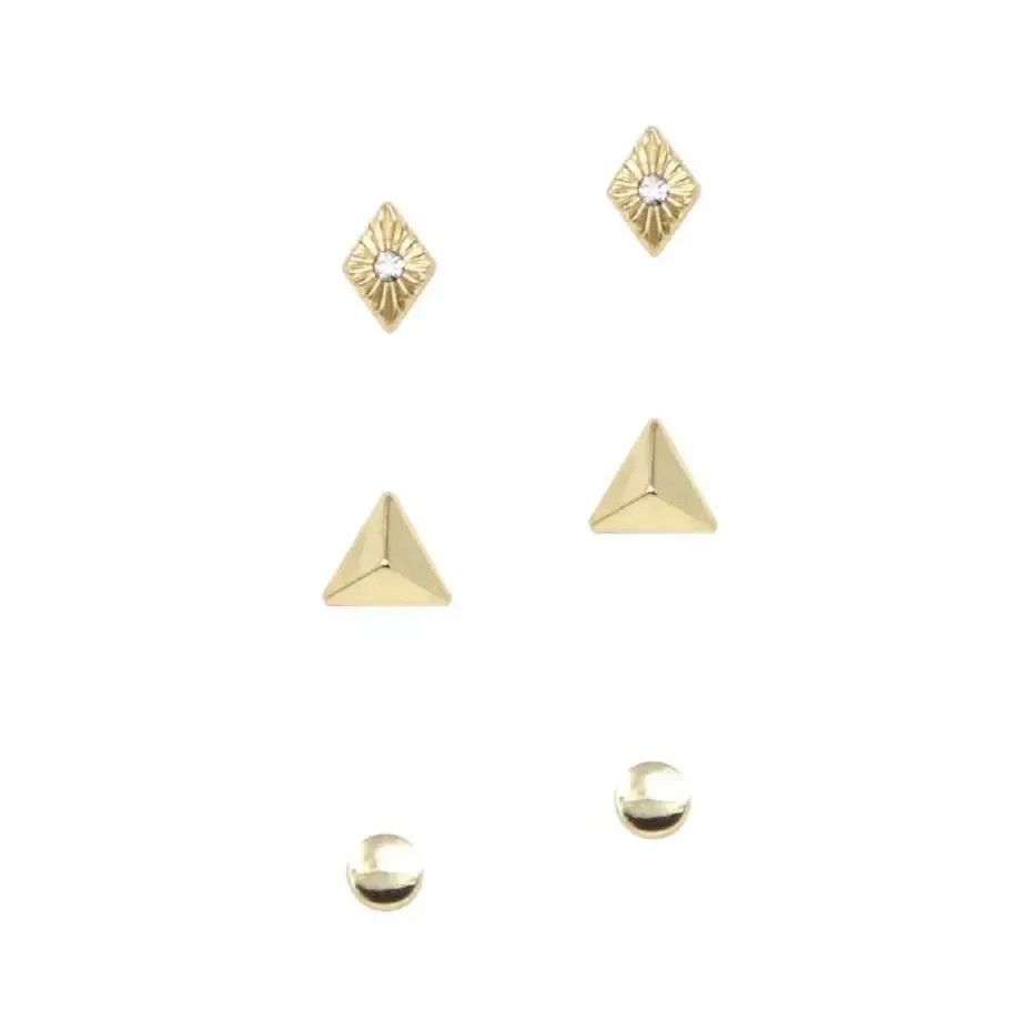 Gold Pyramid Stud Trio Earrings