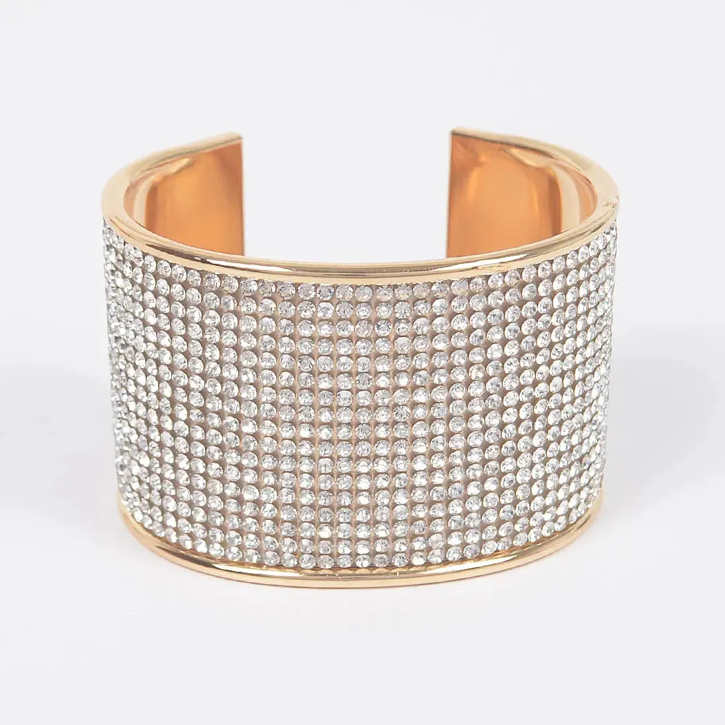 Gold Rhinestones All Over Metal Cuff