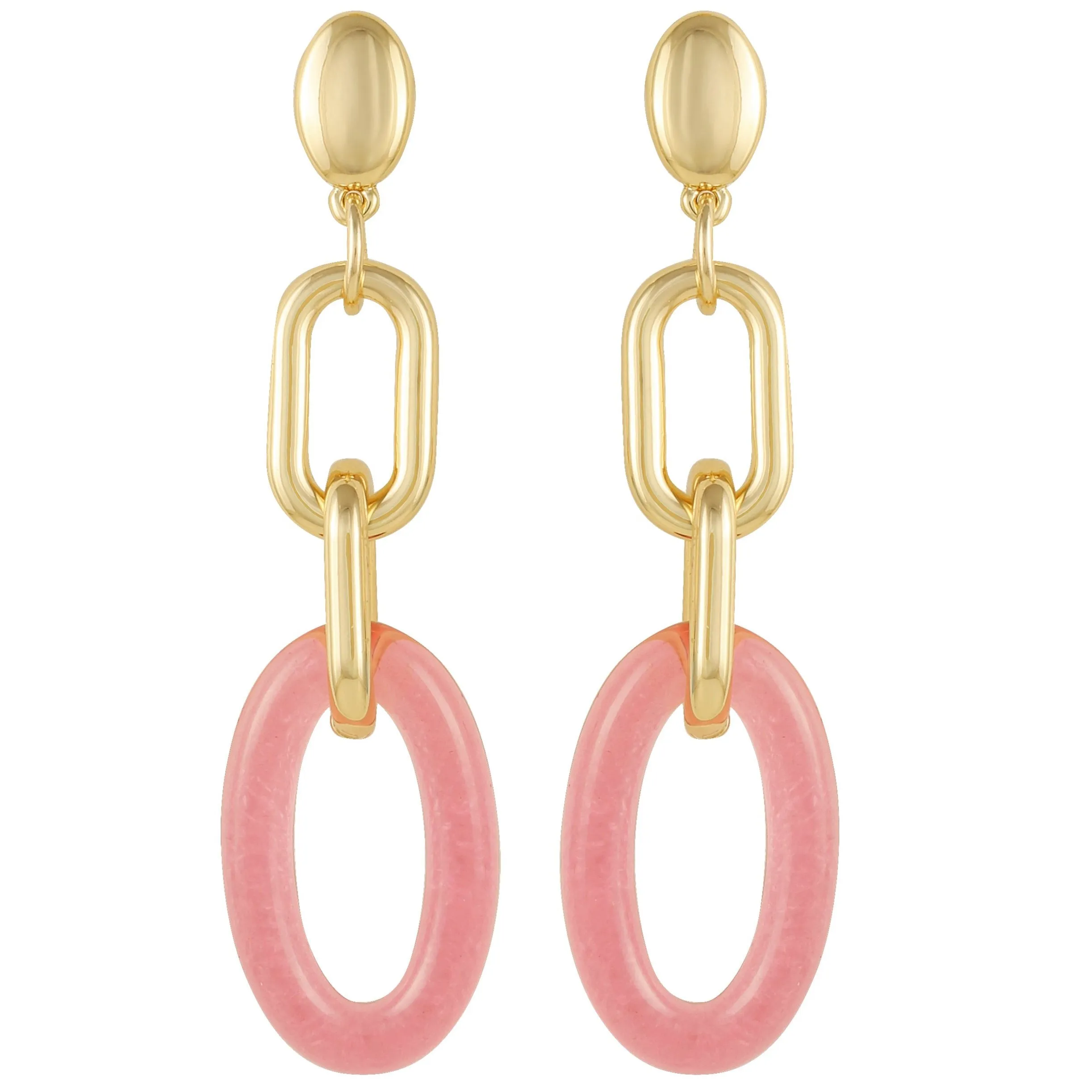 Goldtone Pink Candy Interlocking Drop Earrings