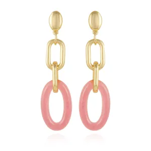 Goldtone Pink Candy Interlocking Drop Earrings