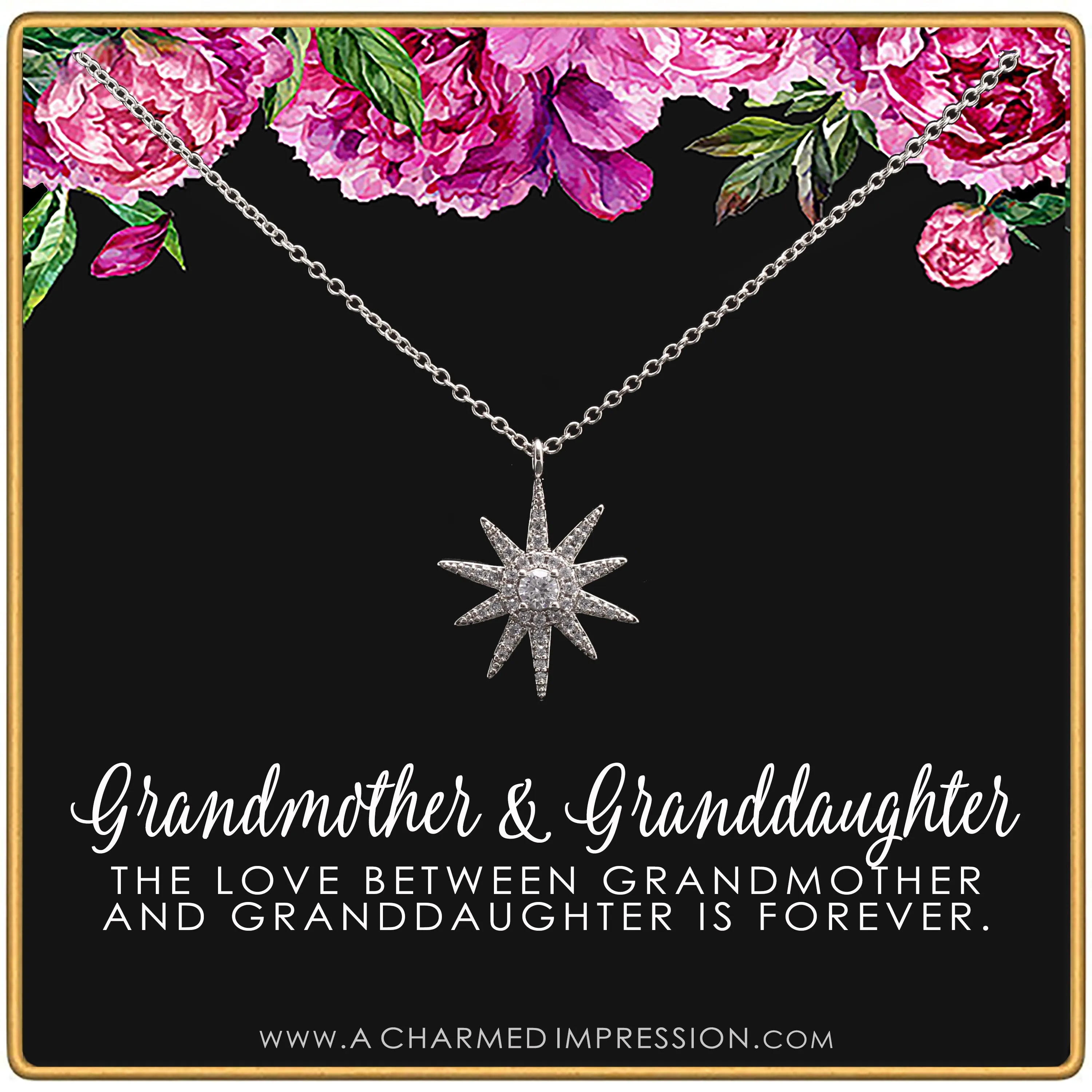 Grandmother & Granddaughter • Unique Gift for Grandma • Infinite Love • Silver • Intentional Keepsake Jewelry - Large CZ Starburst Necklace