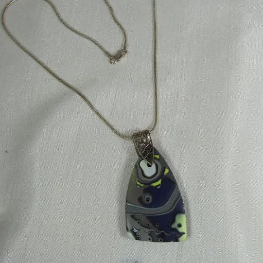 Grey & Purple Handmade Polymer Clay Pendant Necklace