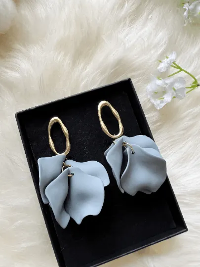 Grey - flower earrings | dangle petals baroque earrings | unique golden geometric floral earrings | bridal party wedding earrings