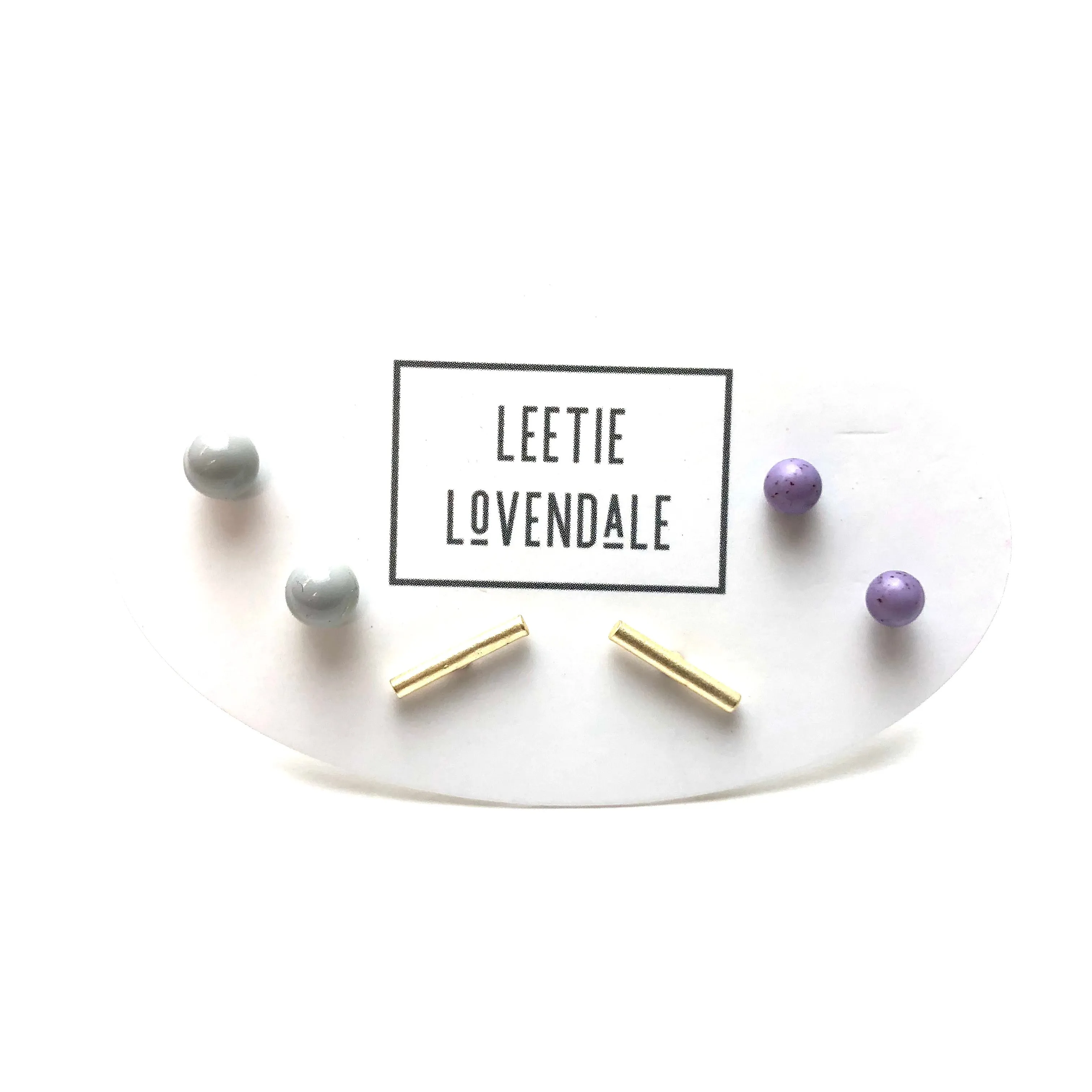 Grey Gold Bars & Lavender Tiny Geo Stud Earrings Set