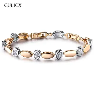 GULIC Cute Oval Metal With Micro Paved CZ Crystal Women Bracelets & Bangles Bridal Wedding Jewelry Gift