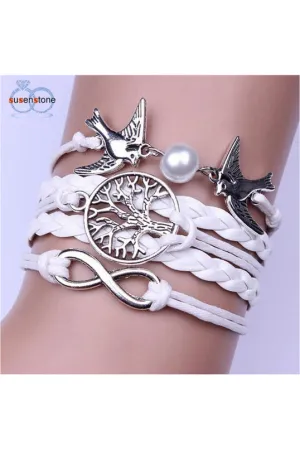 Handmade Adjustable Pigeon Leather Multi-layer Bracelet Wristband