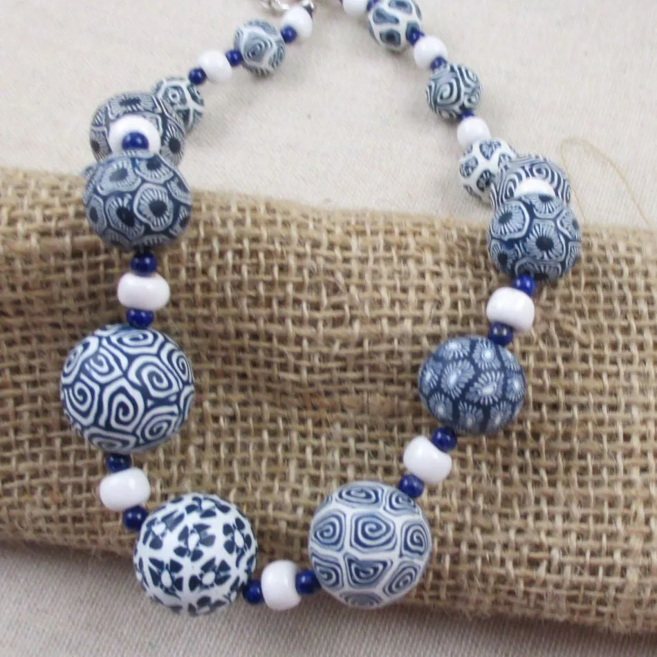 Handmade Blue and White Fair Trade Samunnat Bead Necklace