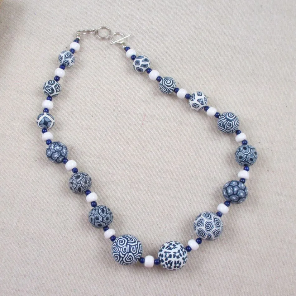 Handmade Blue and White Fair Trade Samunnat Bead Necklace