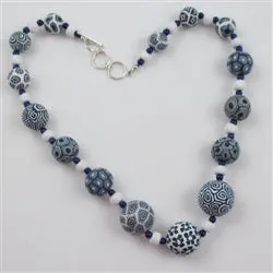 Handmade Blue and White Fair Trade Samunnat Bead Necklace