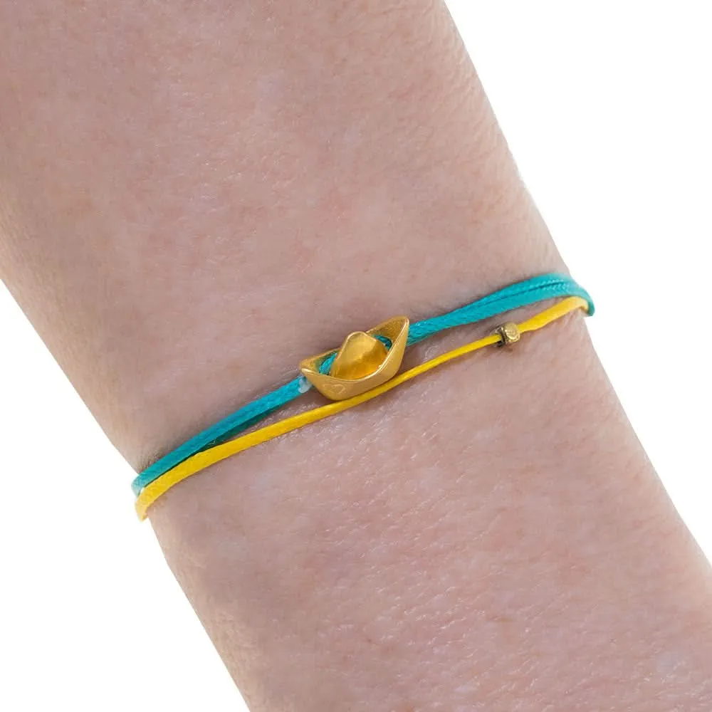 Handmade Turquoise & Yellow Bracelet With Gold Plated Silver Boat