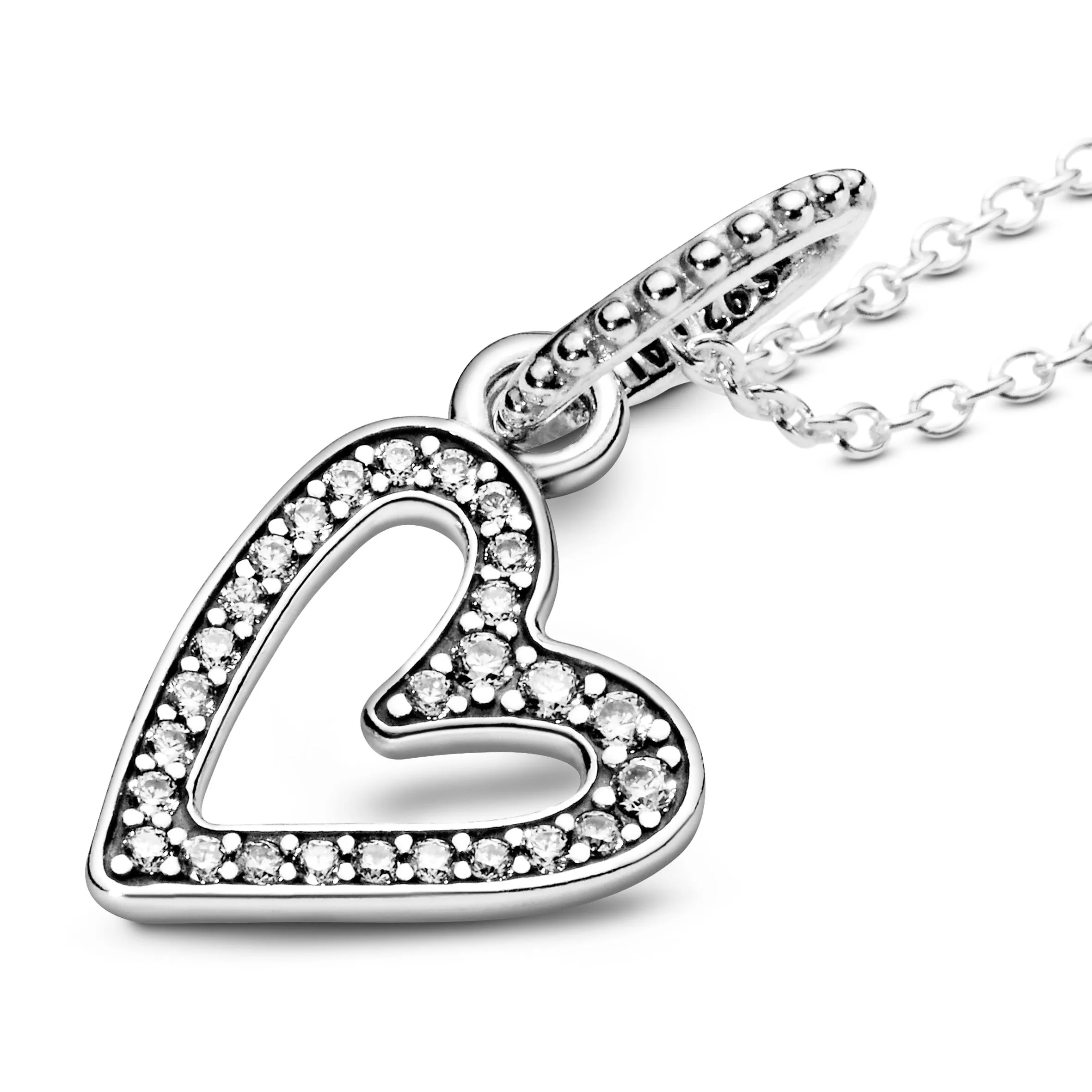 Heart sterling silver pendant with clear cubic zirconia and necklace