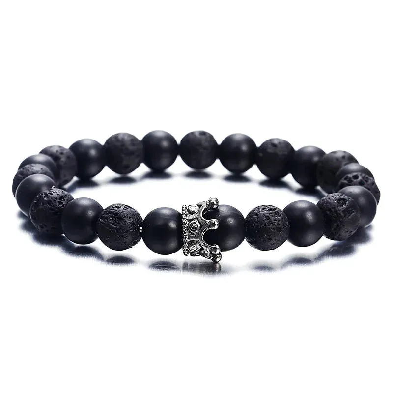 Hot Trendy Natural Lava Stone Braceletsl Crown And Helmet Charm Bracelet For Men Or Women Adjustable Bracelet Jewelry Gifts