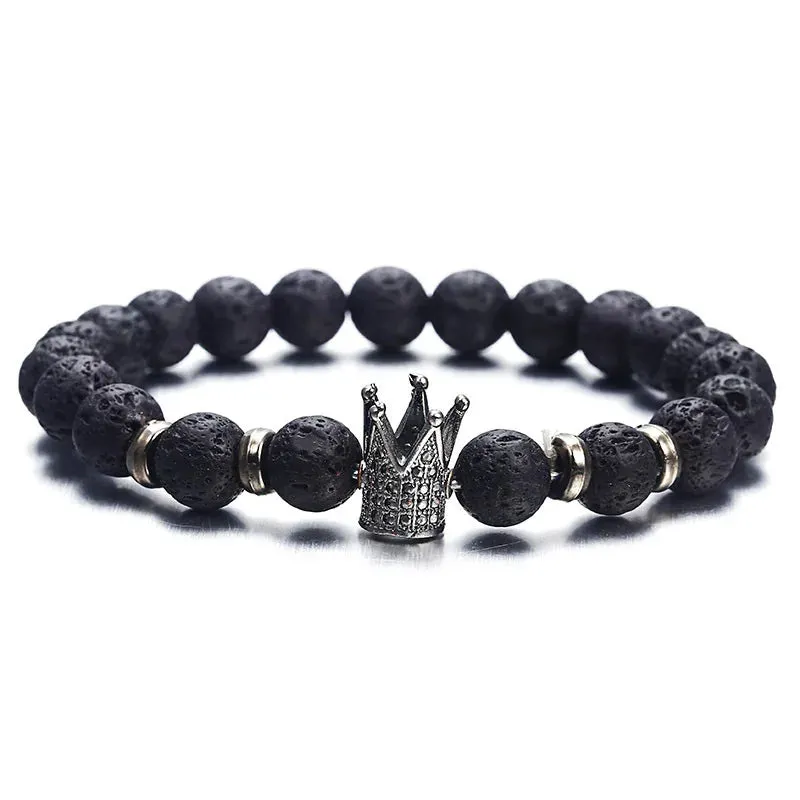 Hot Trendy Natural Lava Stone Braceletsl Crown And Helmet Charm Bracelet For Men Or Women Adjustable Bracelet Jewelry Gifts