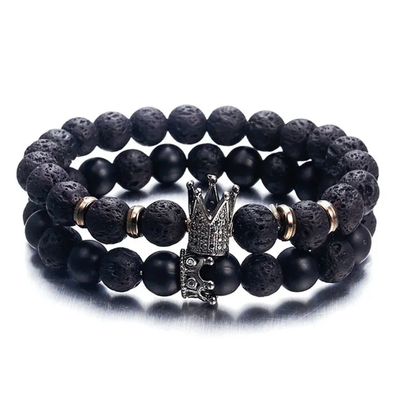 Hot Trendy Natural Lava Stone Braceletsl Crown And Helmet Charm Bracelet For Men Or Women Adjustable Bracelet Jewelry Gifts