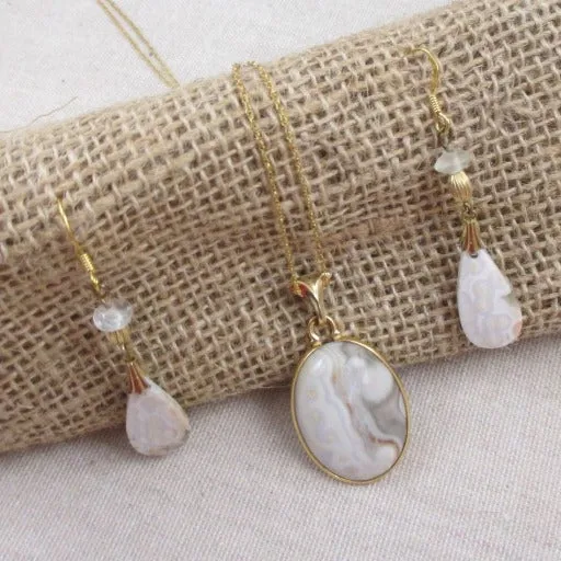 Jasper and Gold Gemstone Necklace & Earrings