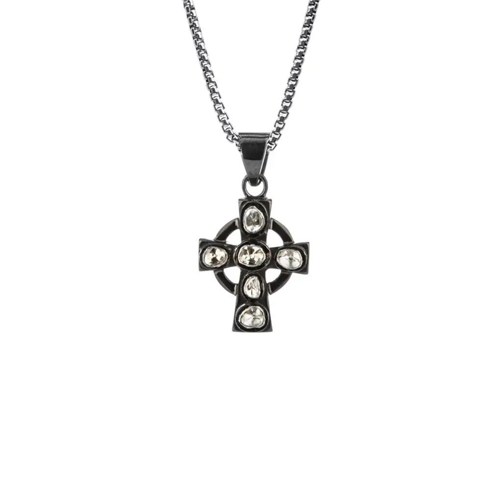 Keith Jack Sterling Silver Raw Diamond .35ctw Black Rhodium Cross Pendant