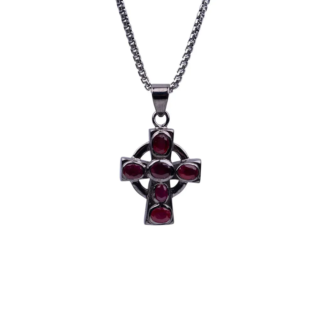 Keith Jack Sterling Silver Ruby .2ctw Black Rhodium Cross Pendant