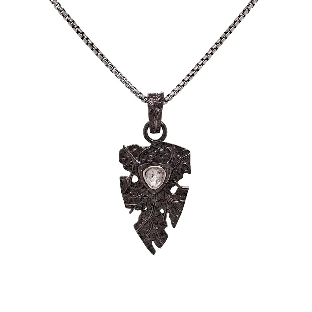 Keith Jack Sterling Silver Trillion Raw Diamond .19ctw Black Rhodium Shield Pendant