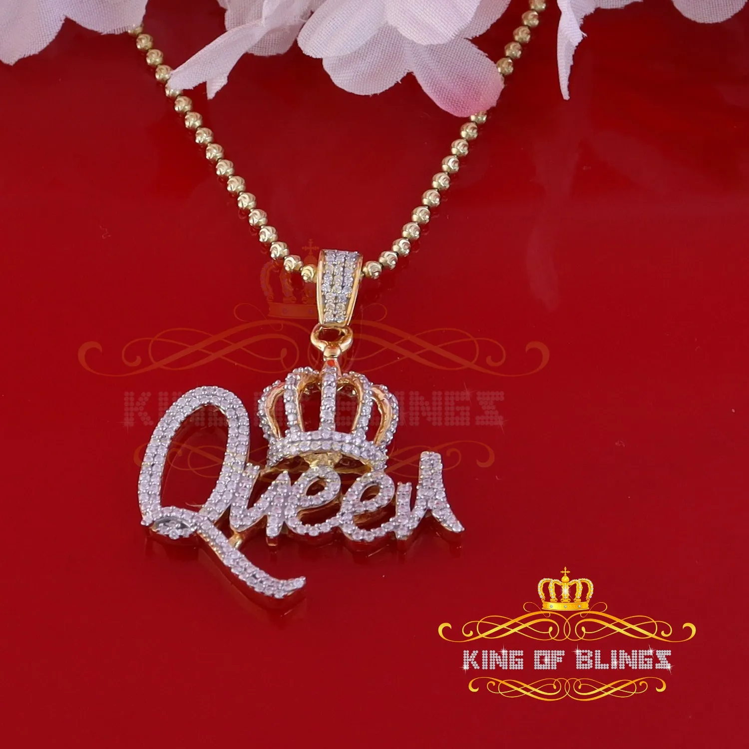 King Of Bling's Surprise With 1.00ct Moissanite Yellow 925 Silver Pendant for Your Queen Crown