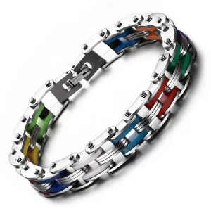 Korean style 316L Stainless Steel Bracelets & Bangles for Men Biker Motorcycle Male's Silicone Clasp Bangle Bracelet