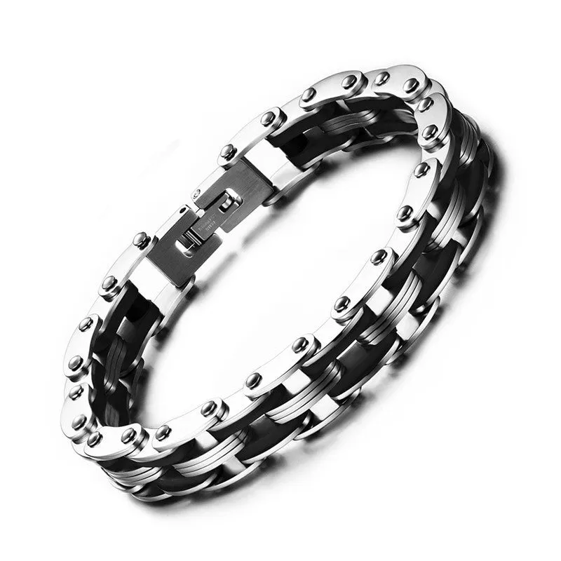 Korean style 316L Stainless Steel Bracelets & Bangles for Men Biker Motorcycle Male's Silicone Clasp Bangle Bracelet