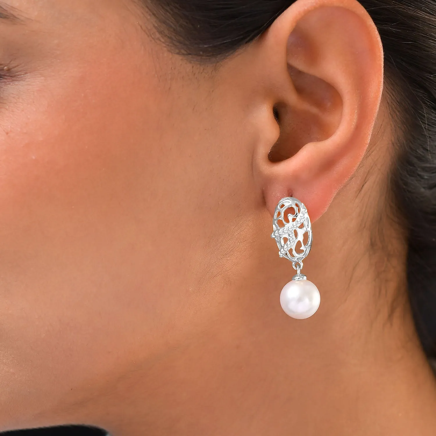 Lace & Lattice Pearl Drop Earrings