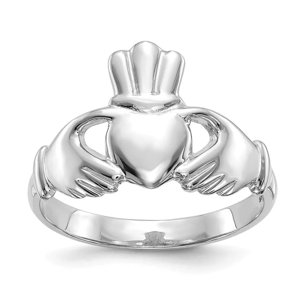 Ladies white 14kt gold claddagh ring