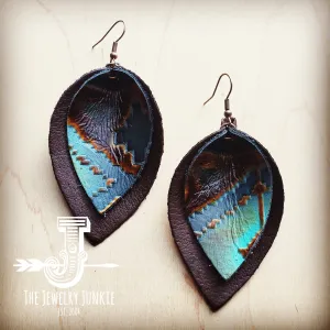 **Leather Double Stacked Earrings-Blue Navajo 203q