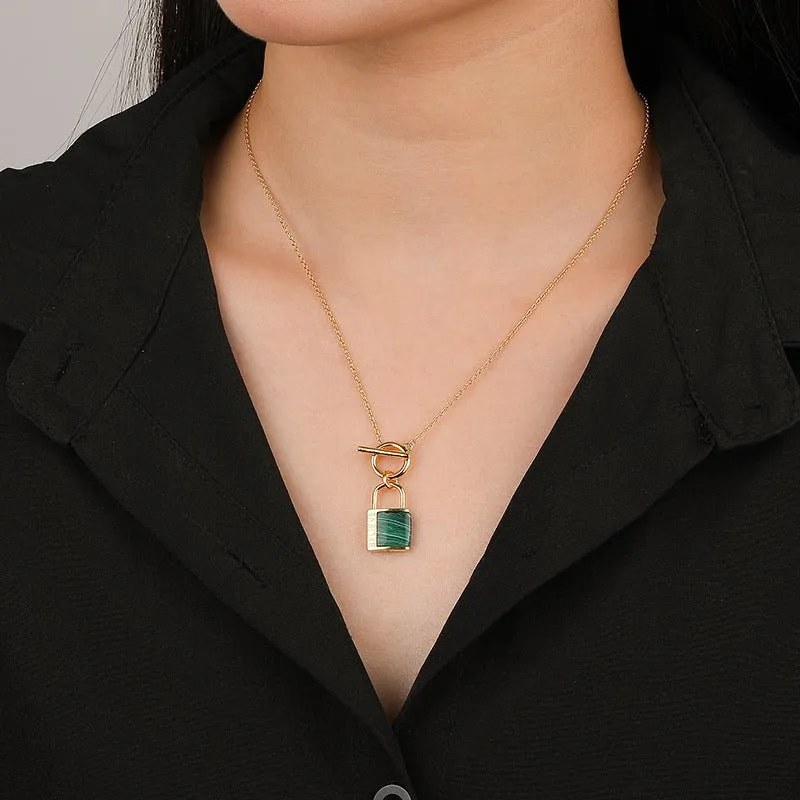 Lock  Malachite Necklace -18k Gold Vermeil