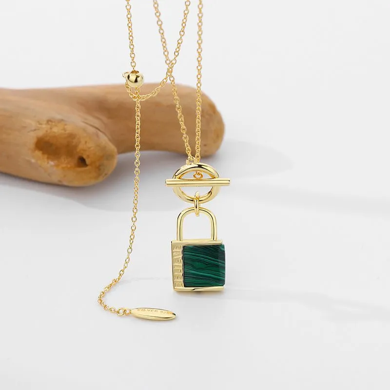 Lock  Malachite Necklace -18k Gold Vermeil