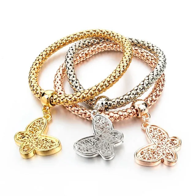 LongWay Ethnic Love Heart Charm Bracelets For Women Gold Color Crystal Chain Bracelets & Bangles With Pendants SBR150160