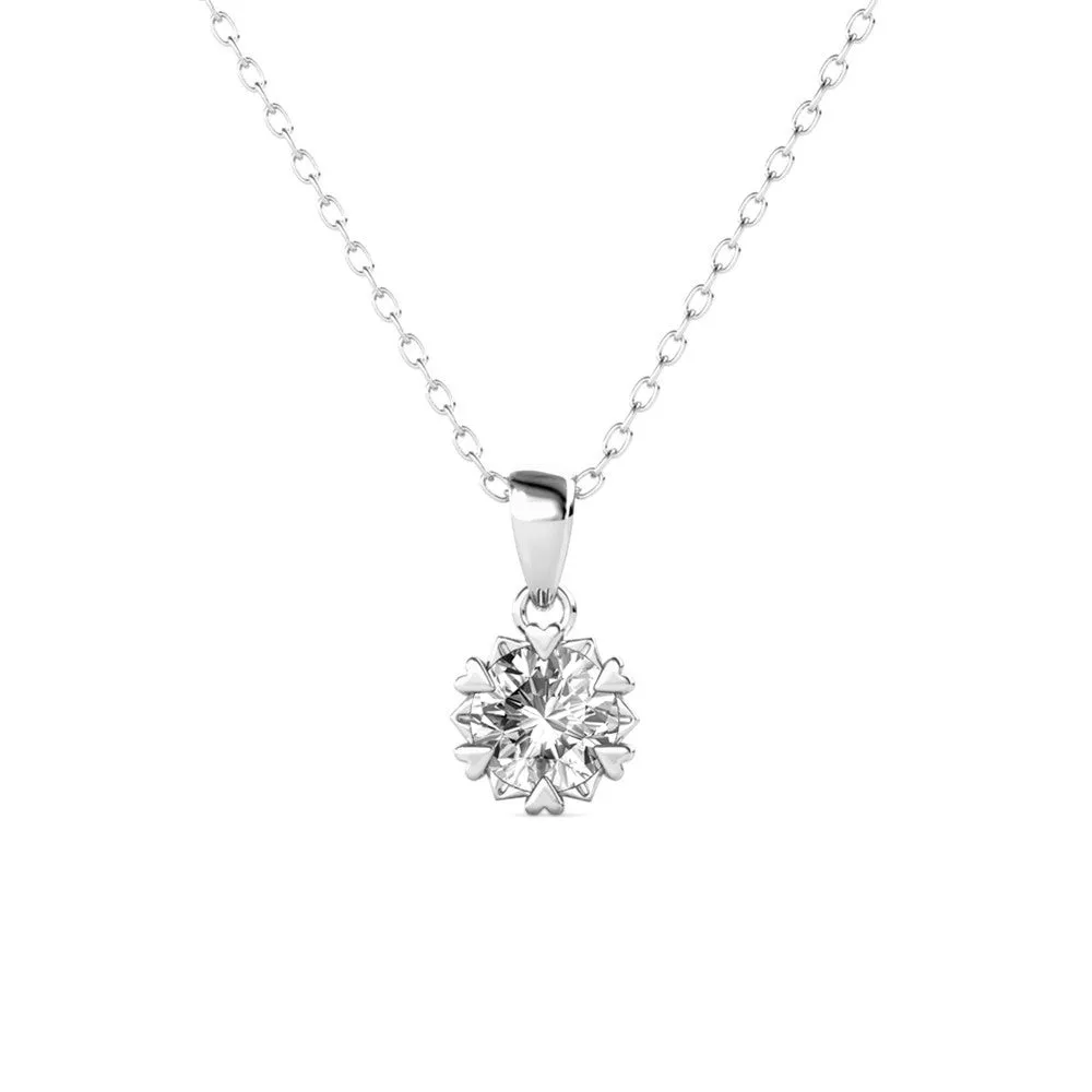 Maggie Pure 18k White Gold Flower Pendant Necklace with Solitaire Round Cut Swarovski Crystal