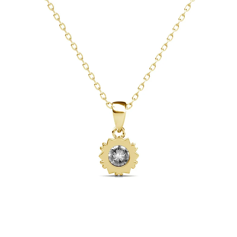 Maggie Pure 18k White Gold Flower Pendant Necklace with Solitaire Round Cut Swarovski Crystal