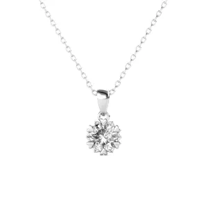 Maggie Pure 18k White Gold Flower Pendant Necklace with Solitaire Round Cut Swarovski Crystal