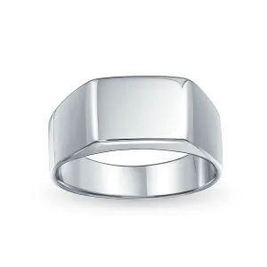 Mens Silver Ring: Geometric Wide Rectangle Monogram Signet .925 Sterling Silver