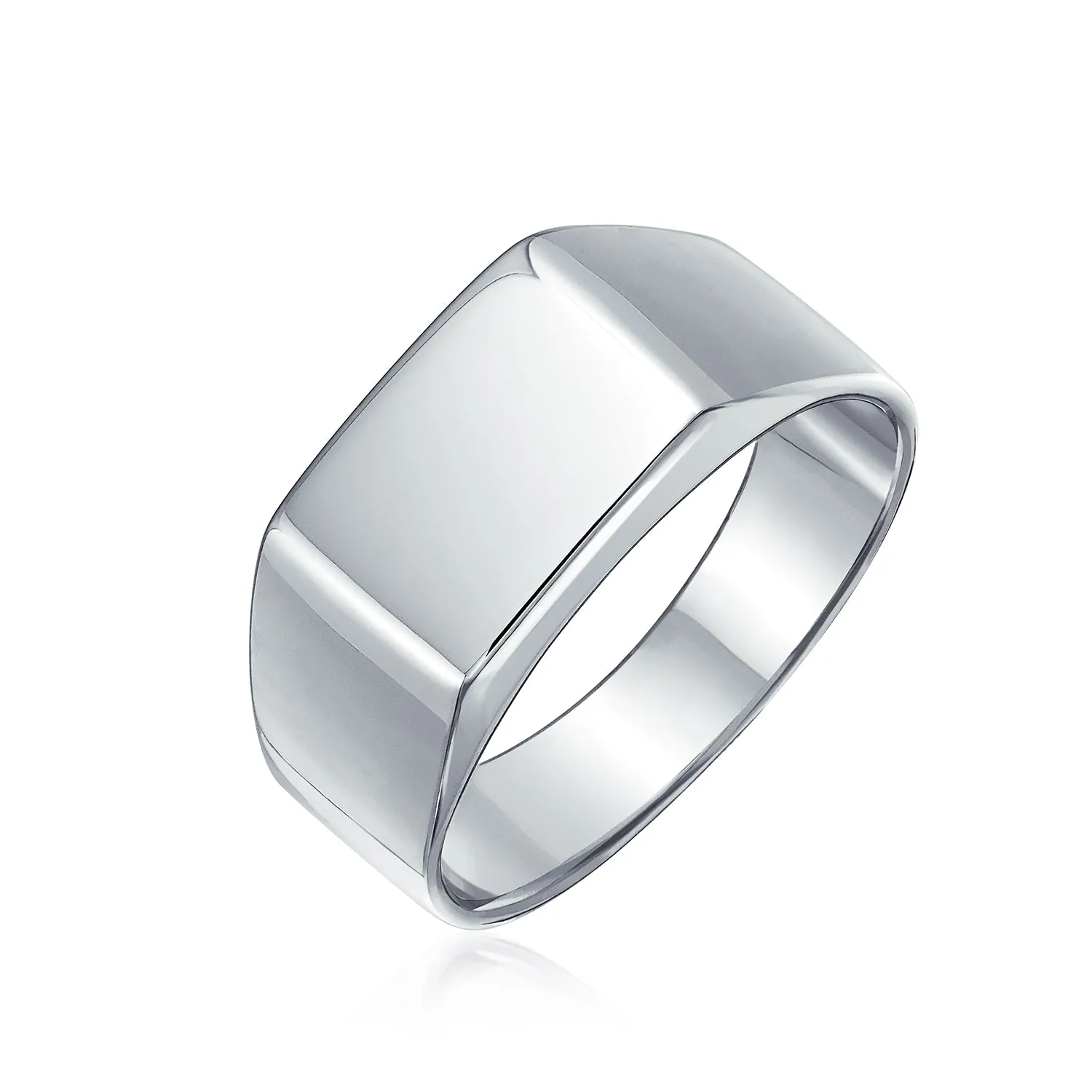 Mens Silver Ring: Geometric Wide Rectangle Monogram Signet .925 Sterling Silver