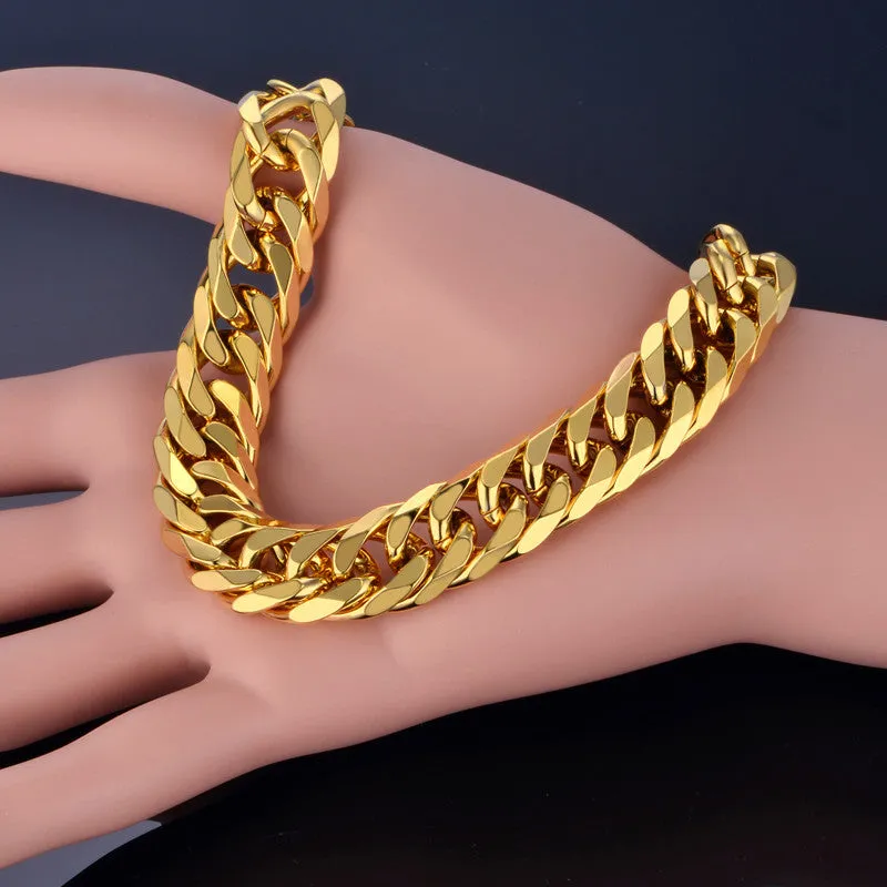 Men's Stainless Steel Gold Miami Cuban Link Chain Bracelet