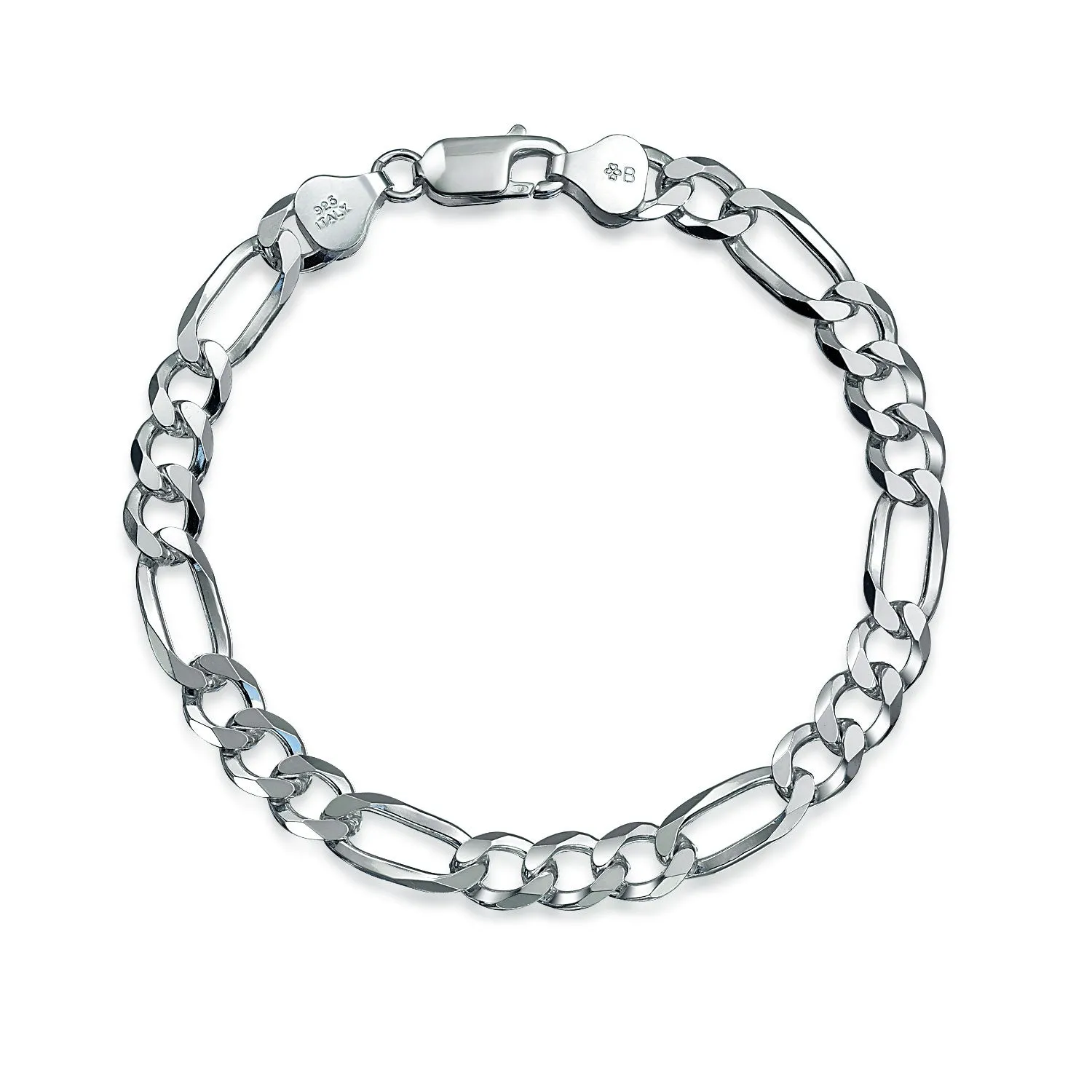 Men's  Sterling Silver Figaro Chain Link Bracelet Heavy 180 Gauge Nickel-Free Italy