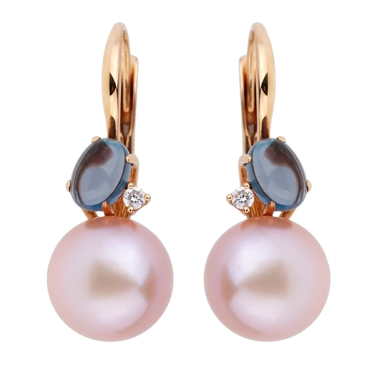 Mimi Milano London Blue Topaz Pearl Diamond 18k Gold Earrings