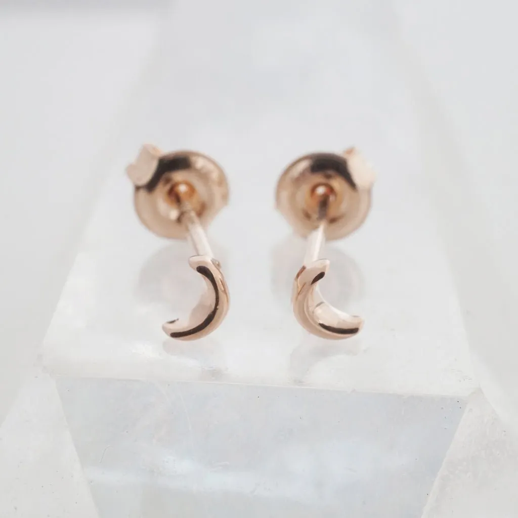 Mini Moon Studs, 14k Gold