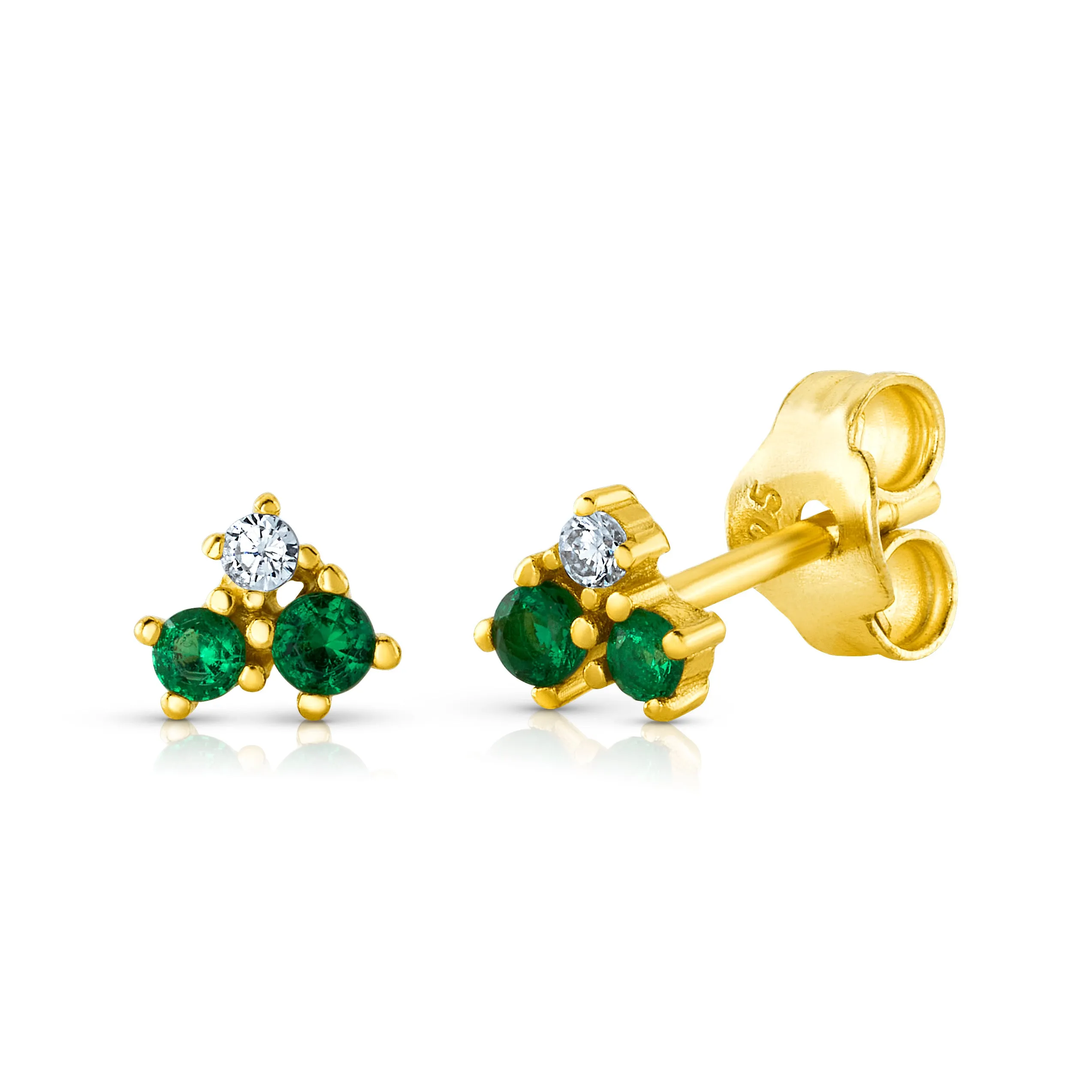 MINI TRIO GREEN STUDS, GOLD