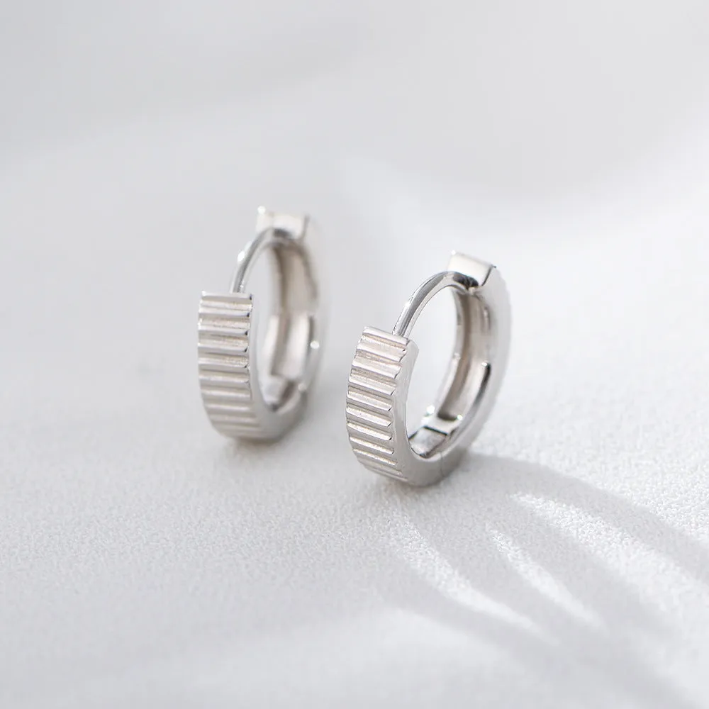 Minimalist Glossy Stripe Silver Studs Earrings for Women