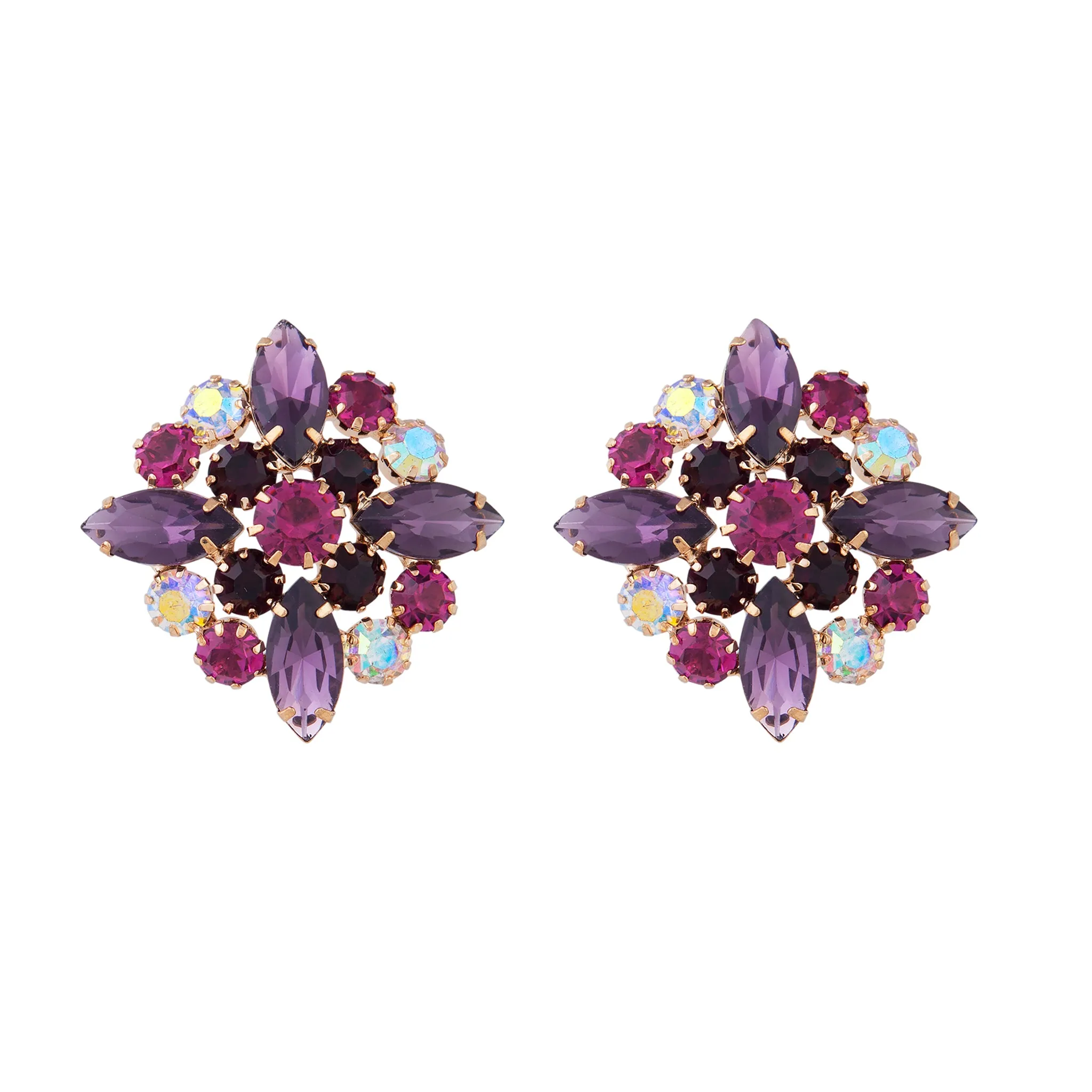 Mixed Purple Vintage Marquise Cluster Stud