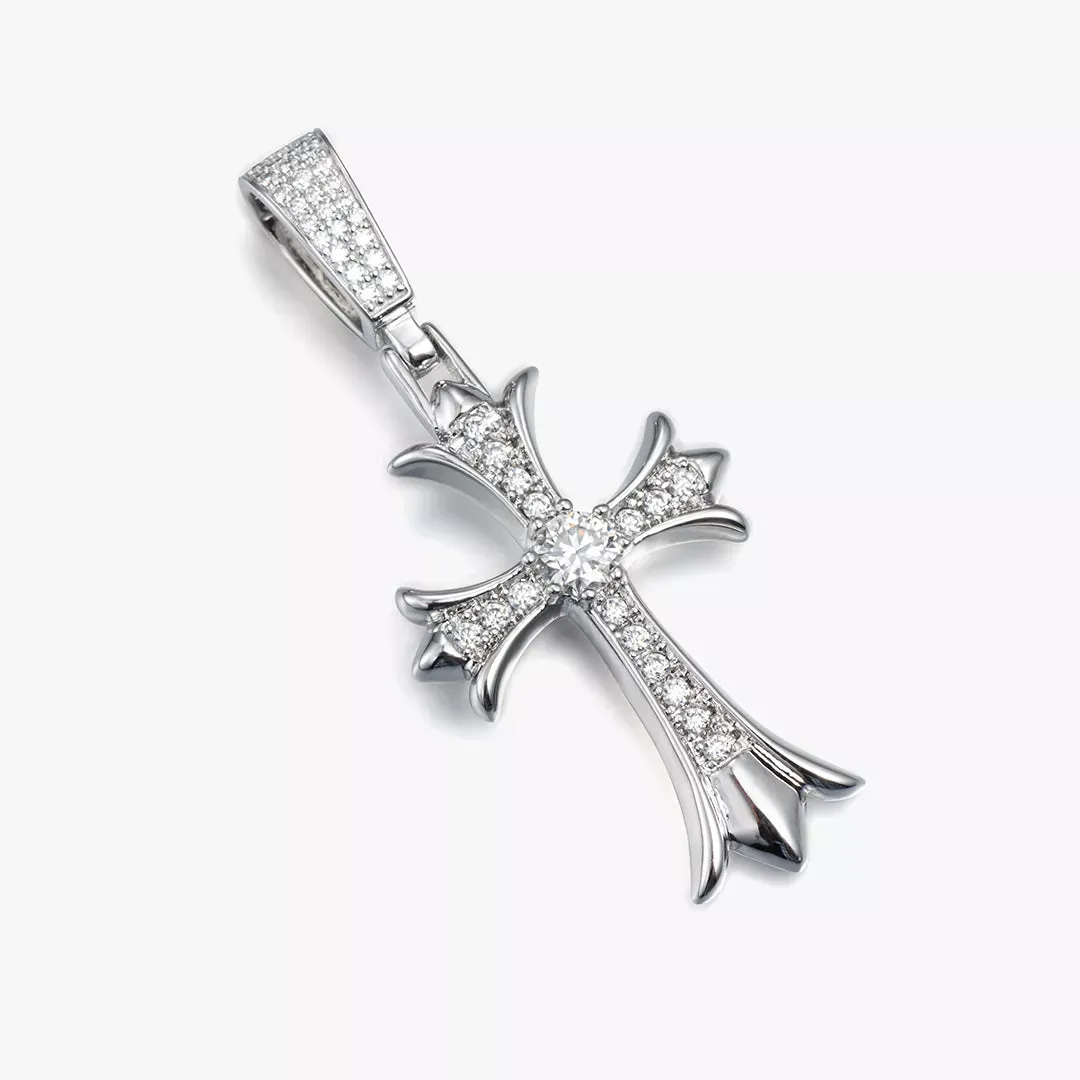 Moissanite S925 Fleur De Lis Cross Pendant